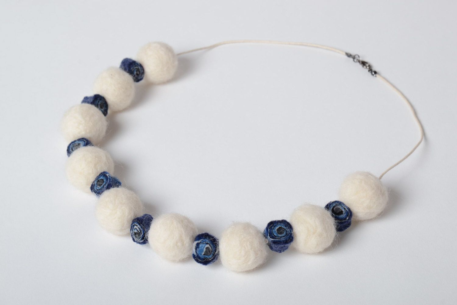 Beautiful soft handmade wool ball necklace created using wet felting technique photo 2