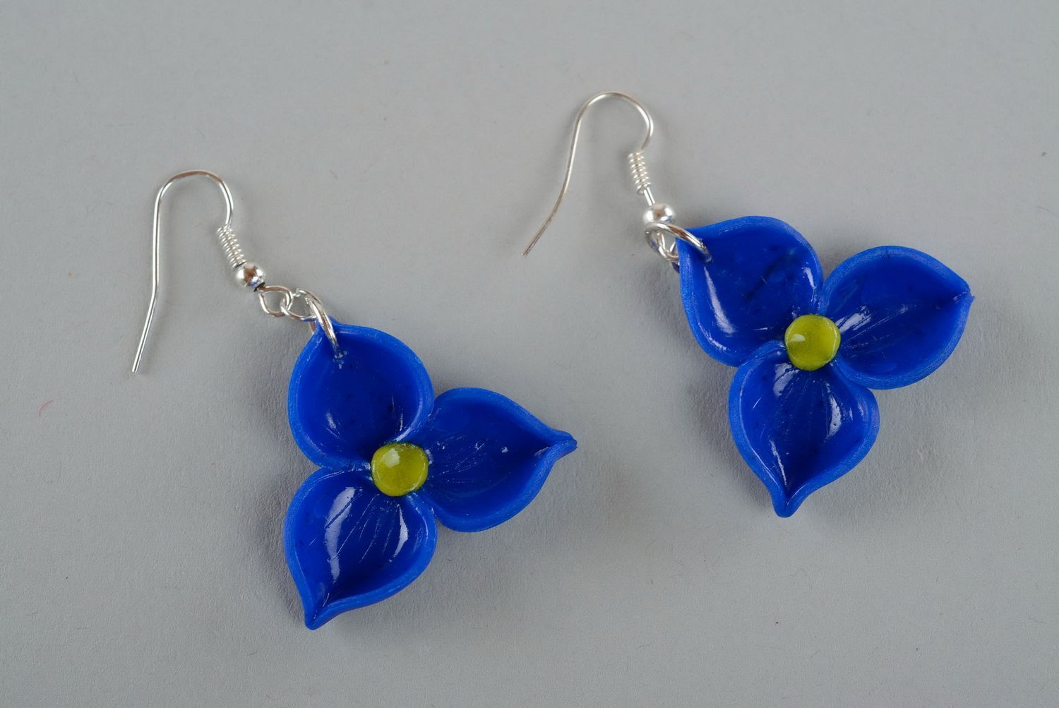 Blaue Blumen-Ohrringe aus Polymerton foto 2
