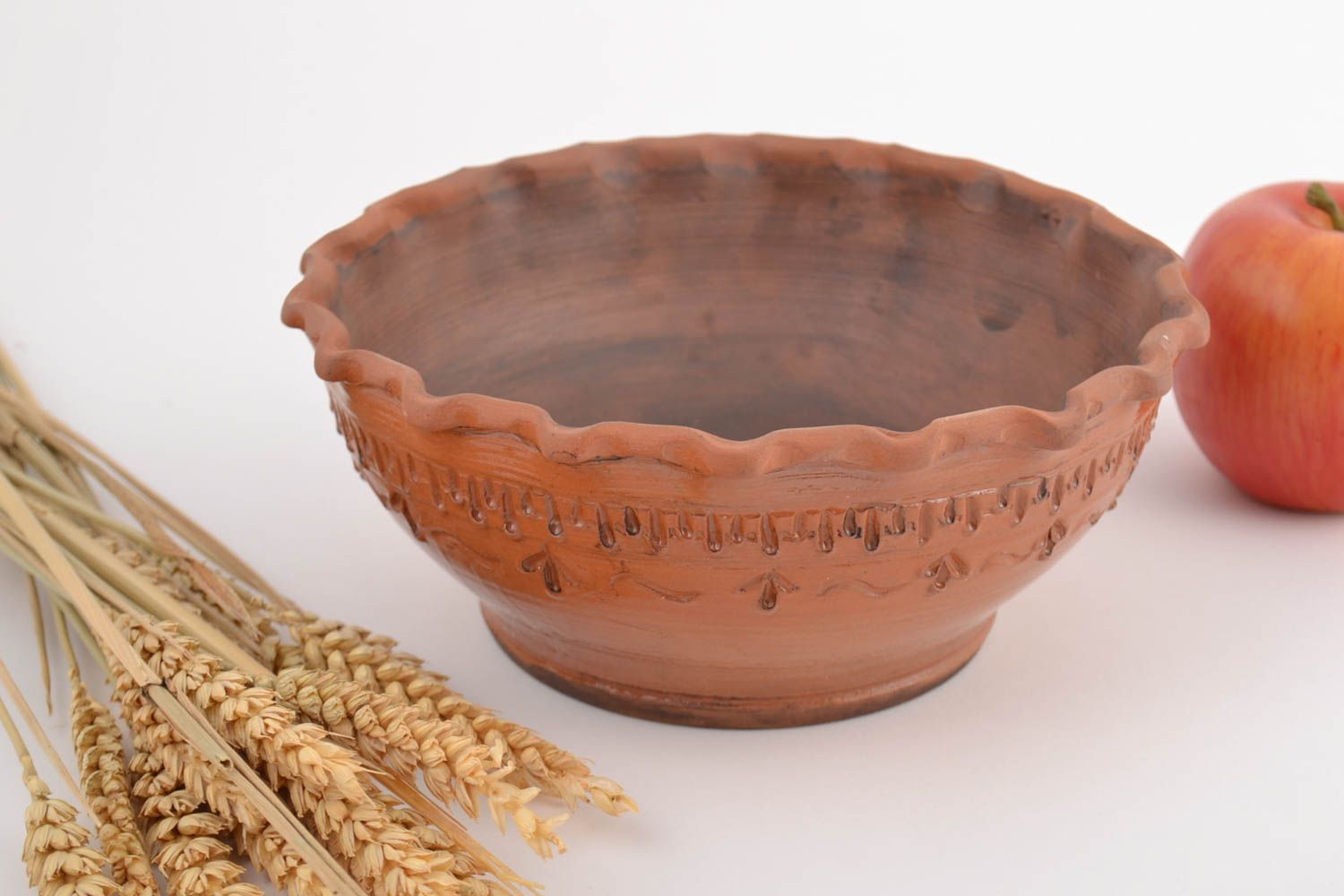 Large homemade clay bowl of brown color 1 l designer kitchenware photo 1