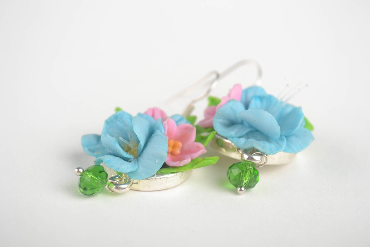 Handmade zarte Blumen Ohrringe Designer Schmuck Accessoires für Frauen blau rosa foto 3