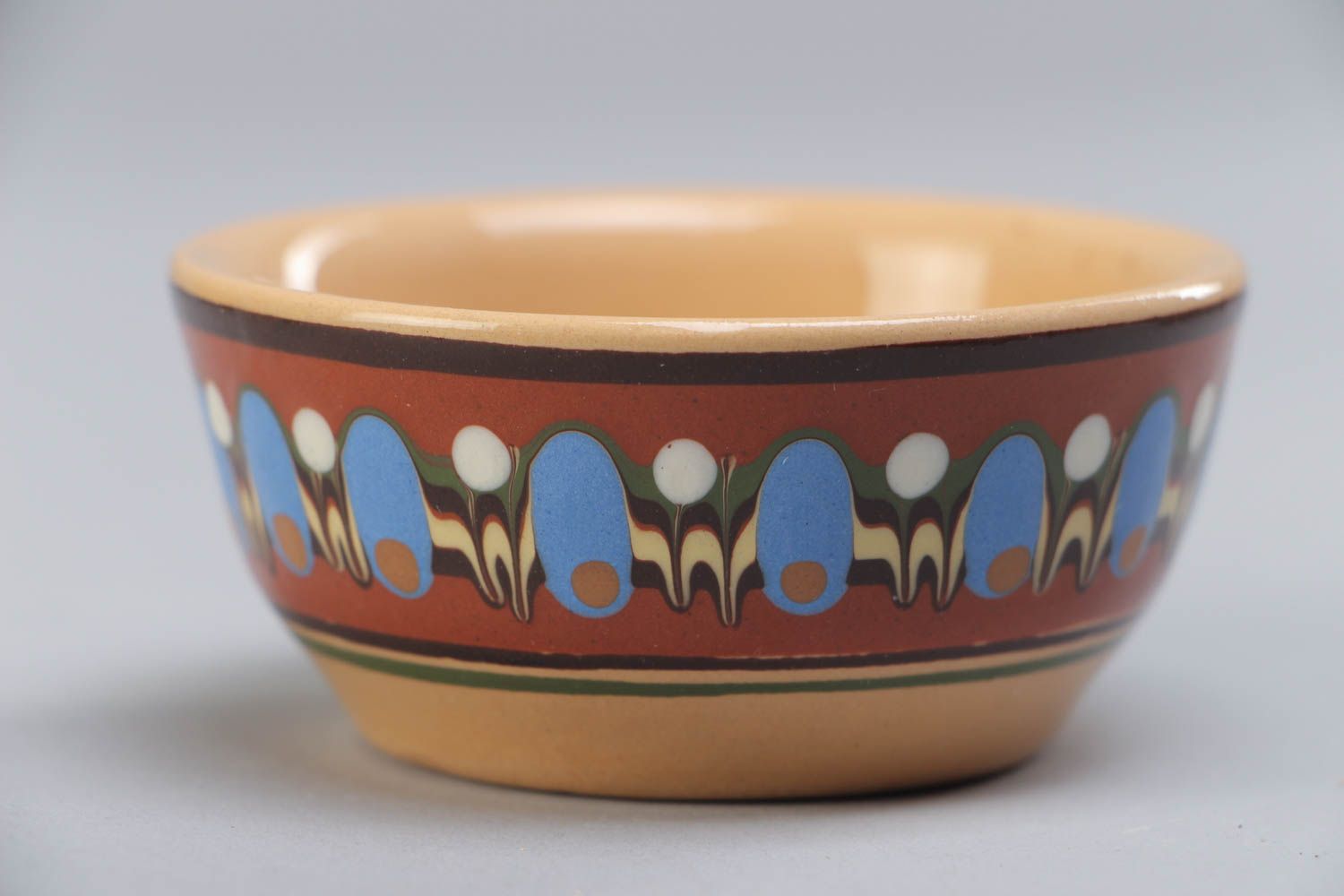 Small beautiful ceramic bowl for sauces painted with colorful glaze 70 ml photo 2