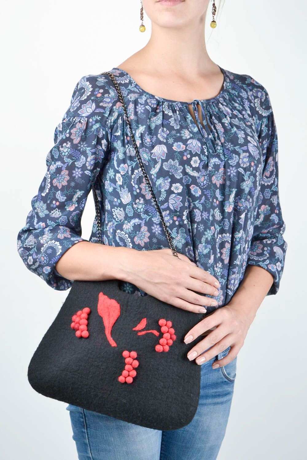 Designer Tasche handgemachte Stoff Tragetasche Damen Accessoire mit Blumen foto 2