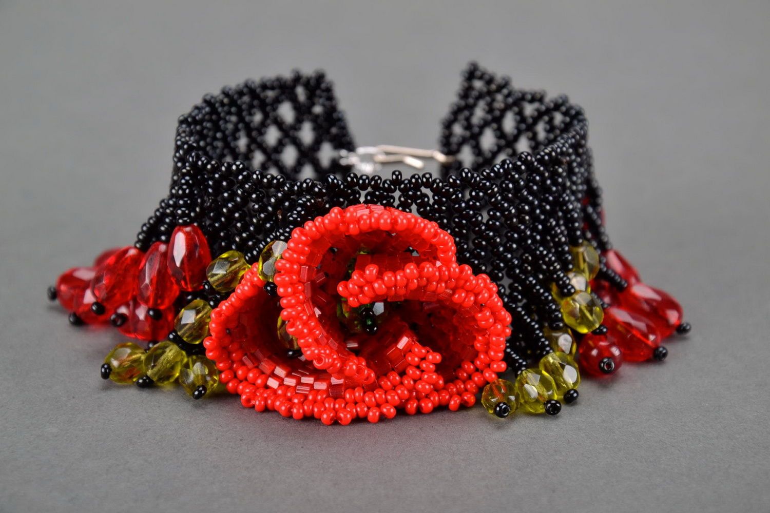 Set de bijoux en perles de rocailles rouge noir photo 4