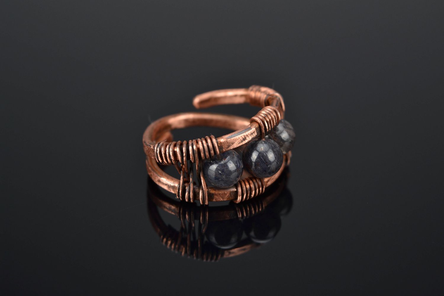 Wire wrap copper ring with aventurine stone photo 1