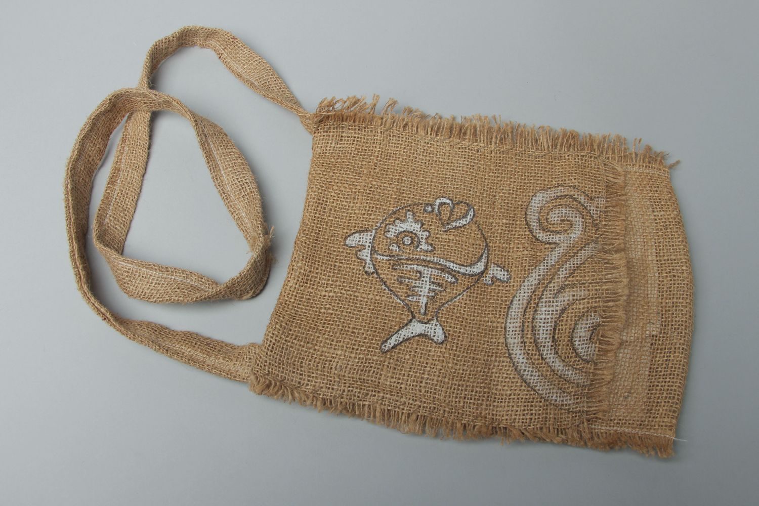 Handmade natural fabric bag with painting Fish photo 1