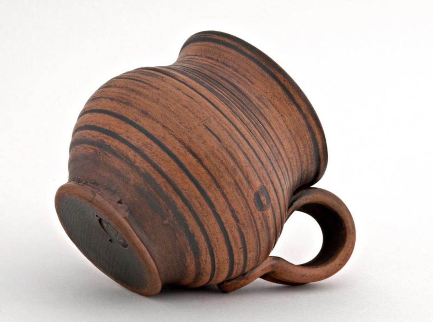 5 oz natural clay coffee cup in classic pot-shaped style with handle and rustic pattern photo 2