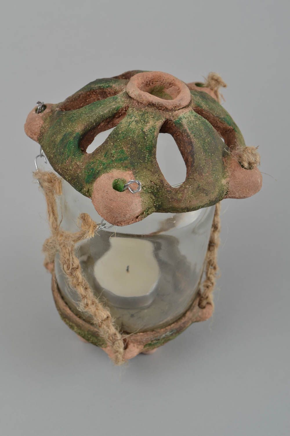 Deko Kerzenhalter handgefertigt Teelichthalter aus Ton Kerzenhalter Keramik  foto 5