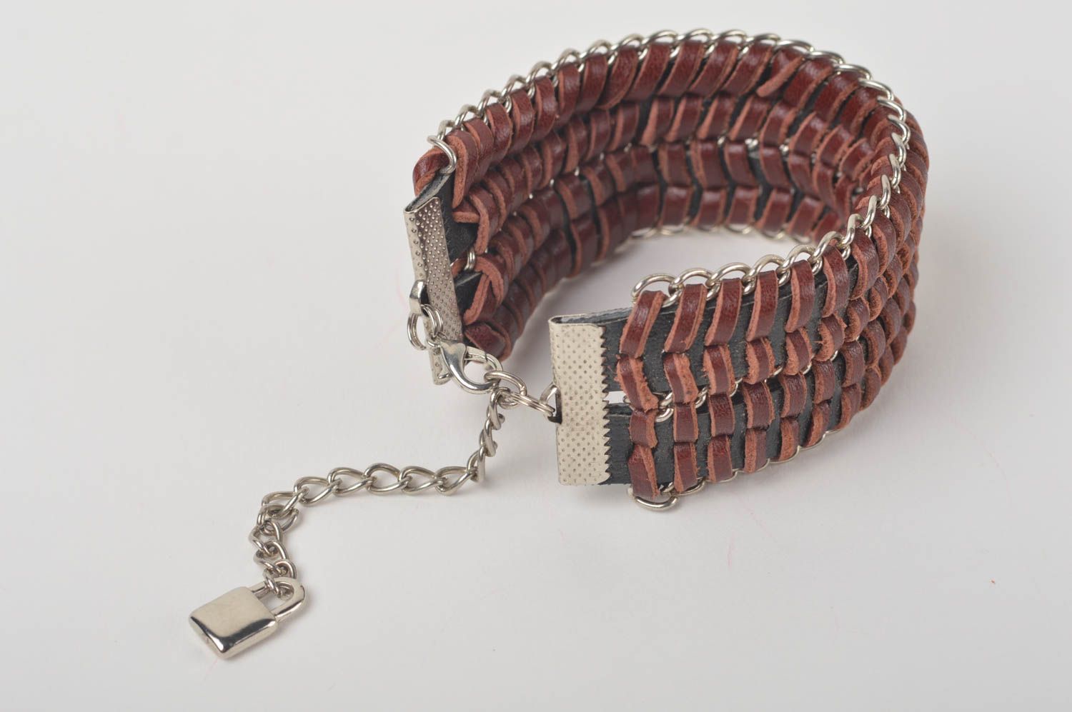 Коричневый браслет ручной работы браслет из кожи дизайнерское украшение фото 3