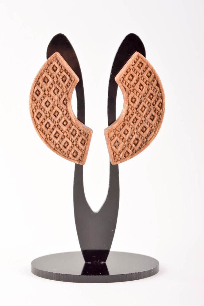 Designer wooden earrings unique bijouterie accessories present for women photo 2