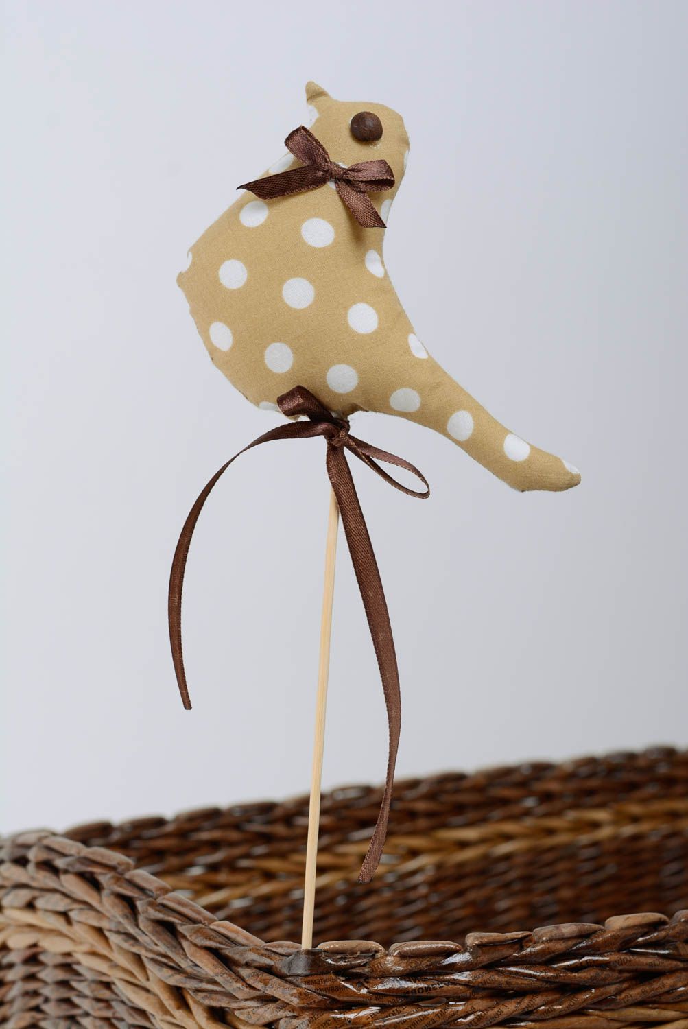 Soft toy little bird on stick for flowerpots soil handmade home decorative ideas photo 1