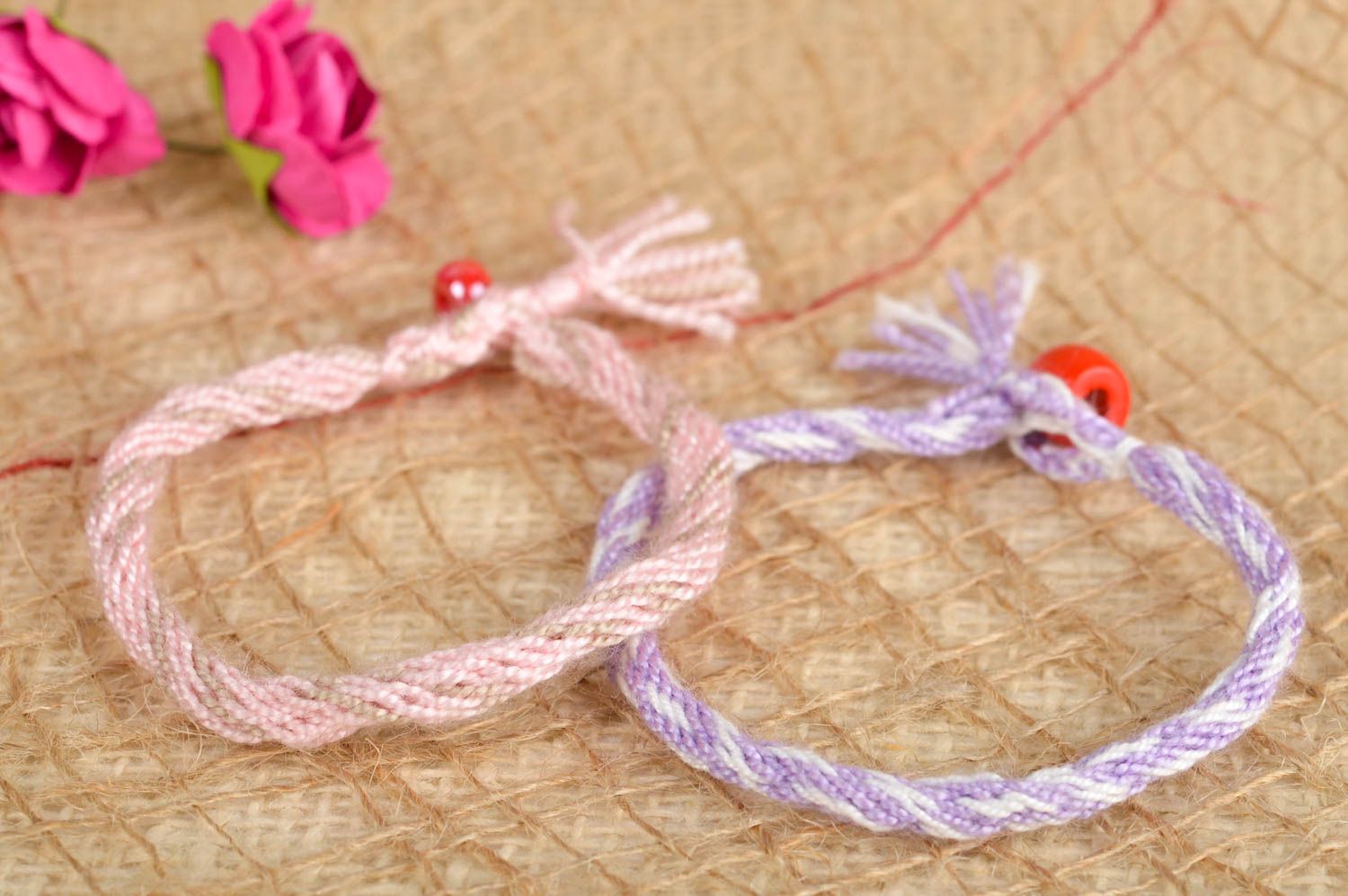 Модные браслеты ручной работы плетеные браслеты набор 2 штуки браслеты из ниток фото 1
