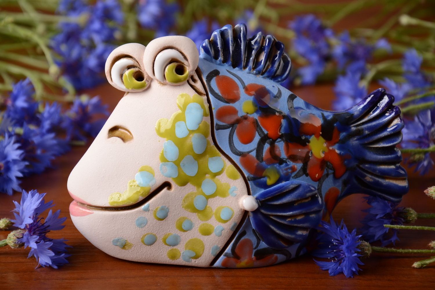 Beautiful handmade semi porcelain money box painted with pigments funny Fish photo 1
