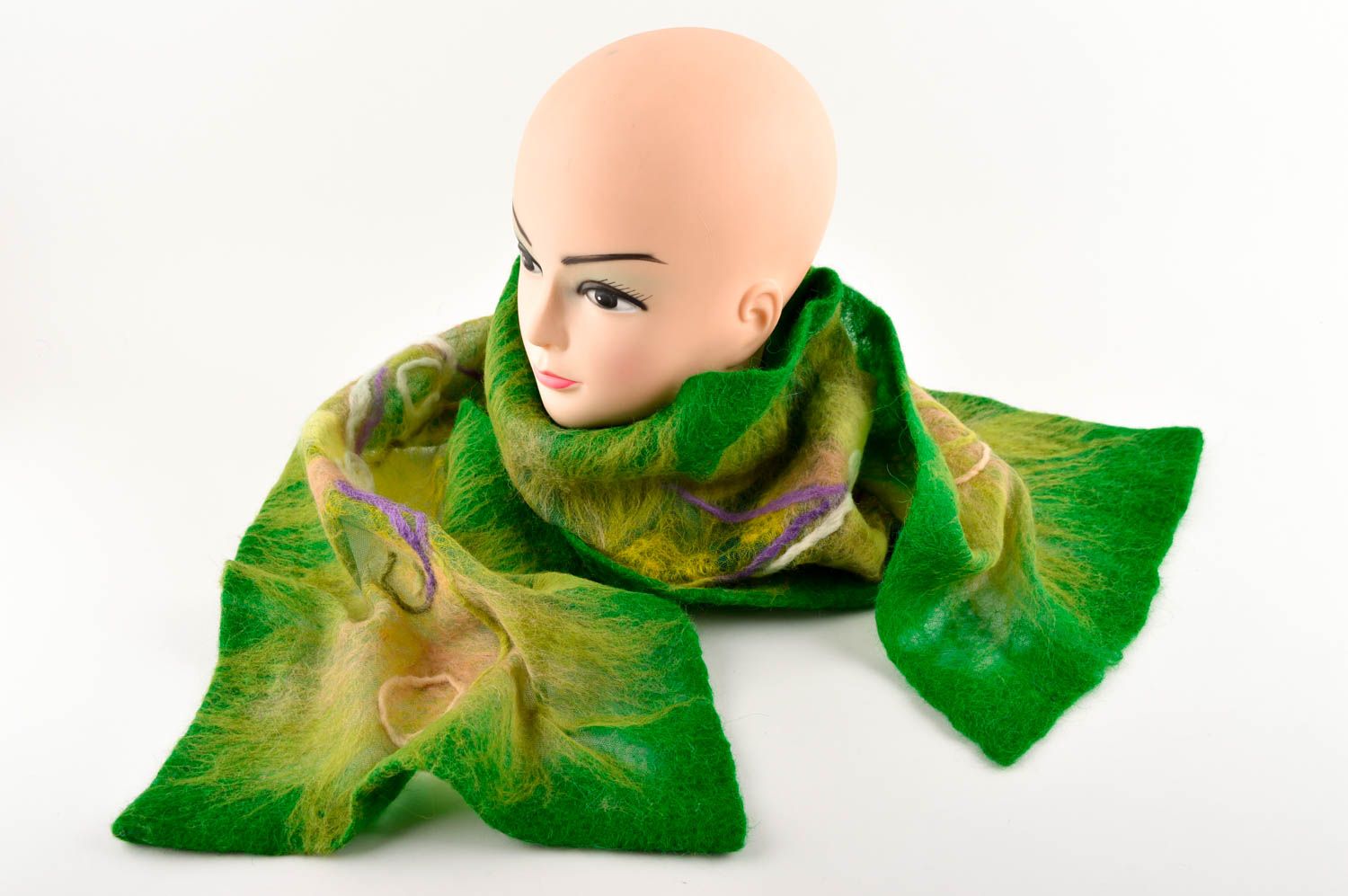 Handmade Stola Schal Accessoire für Frauen grün gelb Frauen Geschenk gefilzt foto 1