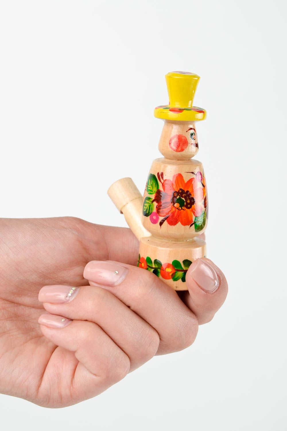 Сувенир из дерева ручной работы подарок ребенку игрушка свистулька с росписью фото 2