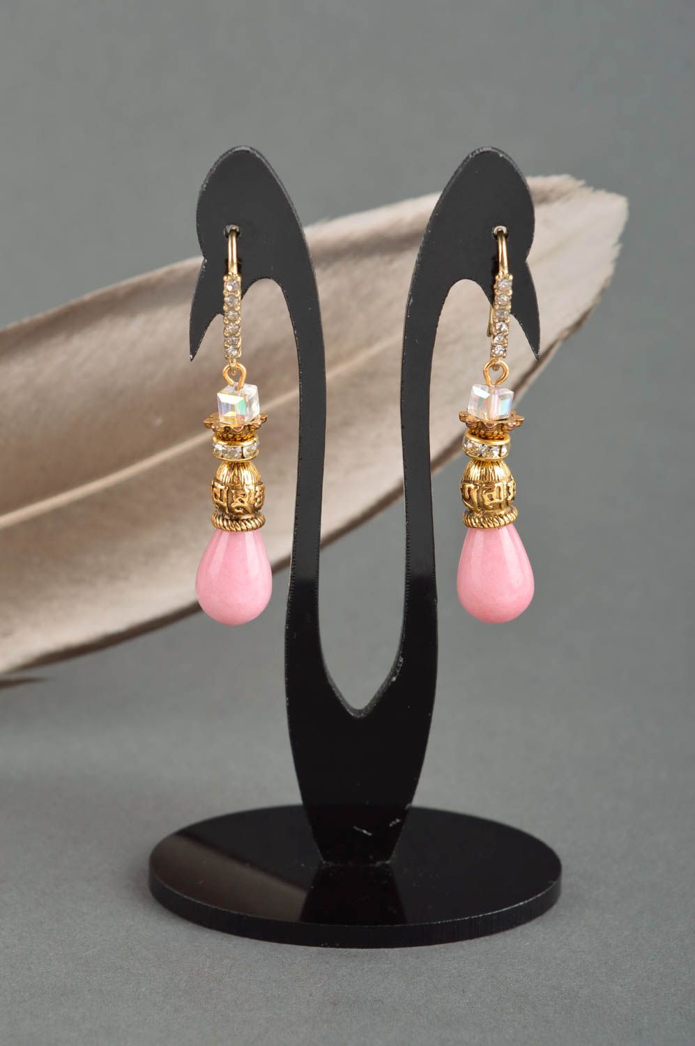 Designer Schmuck Handmade Ohrringe ausgefallener Ohrschmuck Damen Ohrringe rosa foto 1