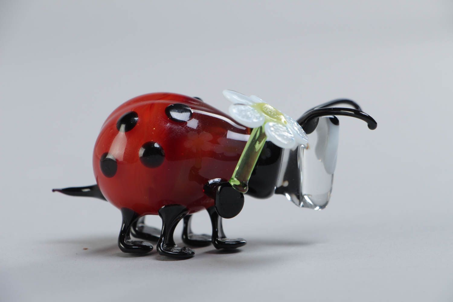 Miniature handmade bright glass lampwork statuette Ladybug  photo 4
