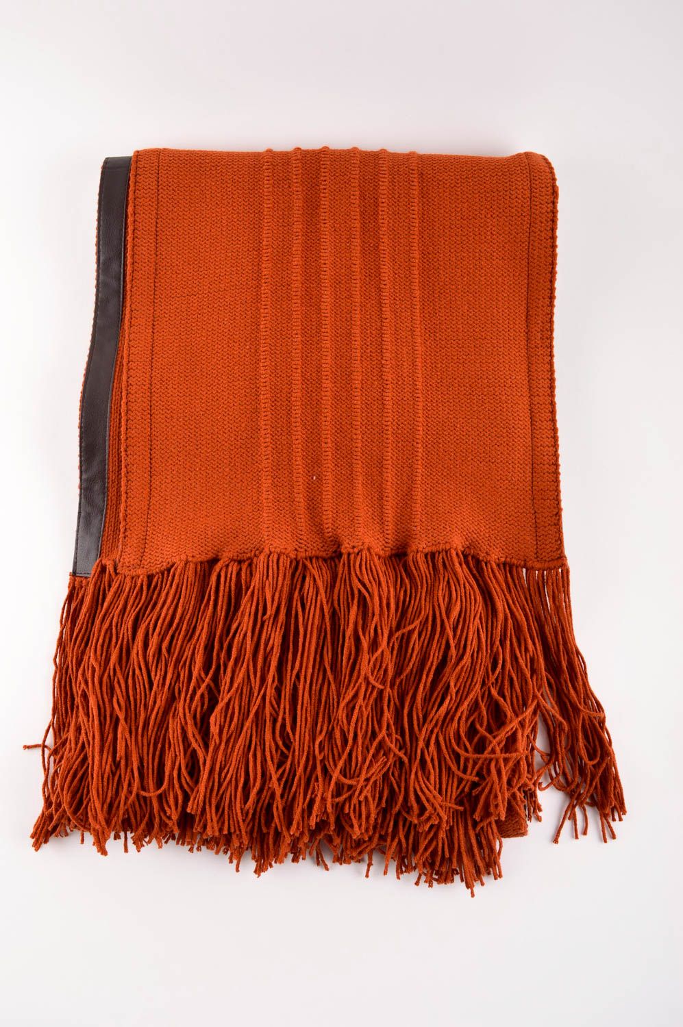 Шарф ручной работы оранжевый шарф на шею стильный теплый женский шарф длинный фото 3