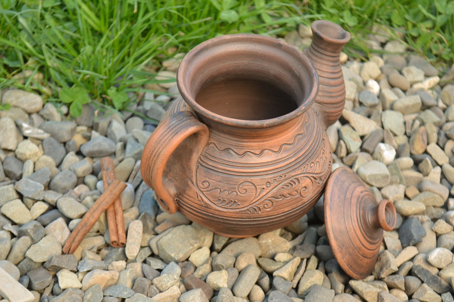 Handmade Keramik Teekanne mit Muster in Milchbrennen Technik schön elegant 400 ml foto 1