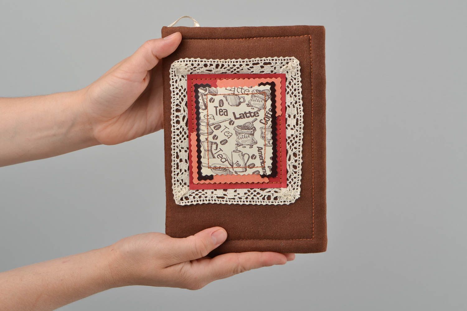 Braunes Notiz Buch handmade in weicher Textilhülle und Scrapbooking Technik  foto 2