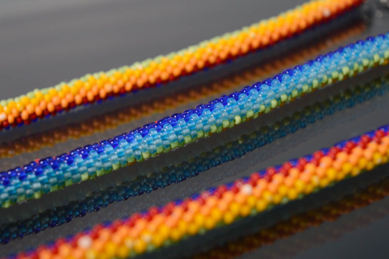 Colorful beaded cord necklace Rainbow photo 2