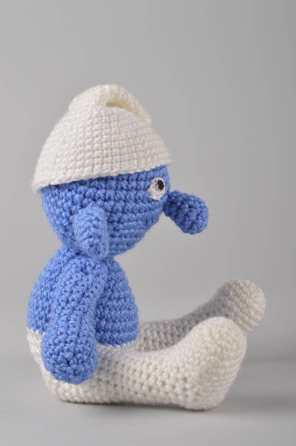 Jouet tricoté Peluche faite main en forme de gnome bleu blanc Cadeau enfant photo 3