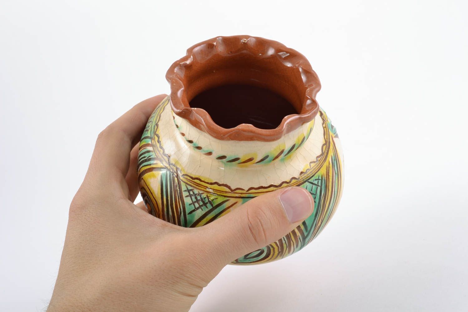 Маленькая керамическая ваза для цветов покрытая глазурью ручной работы фото 4