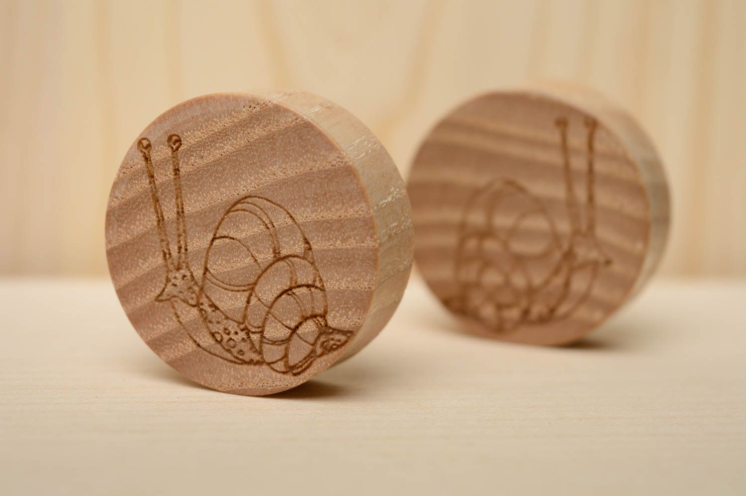 Wooden plug earrings with handmade engraving 30 mm photo 3