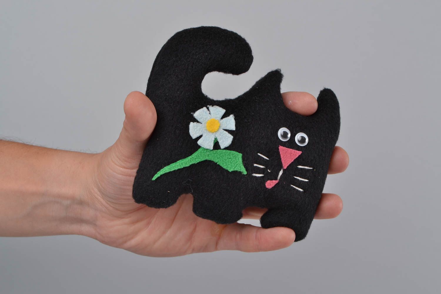 Peluche Chat petite noire en tissu polaire originale belle amusante faite main photo 2