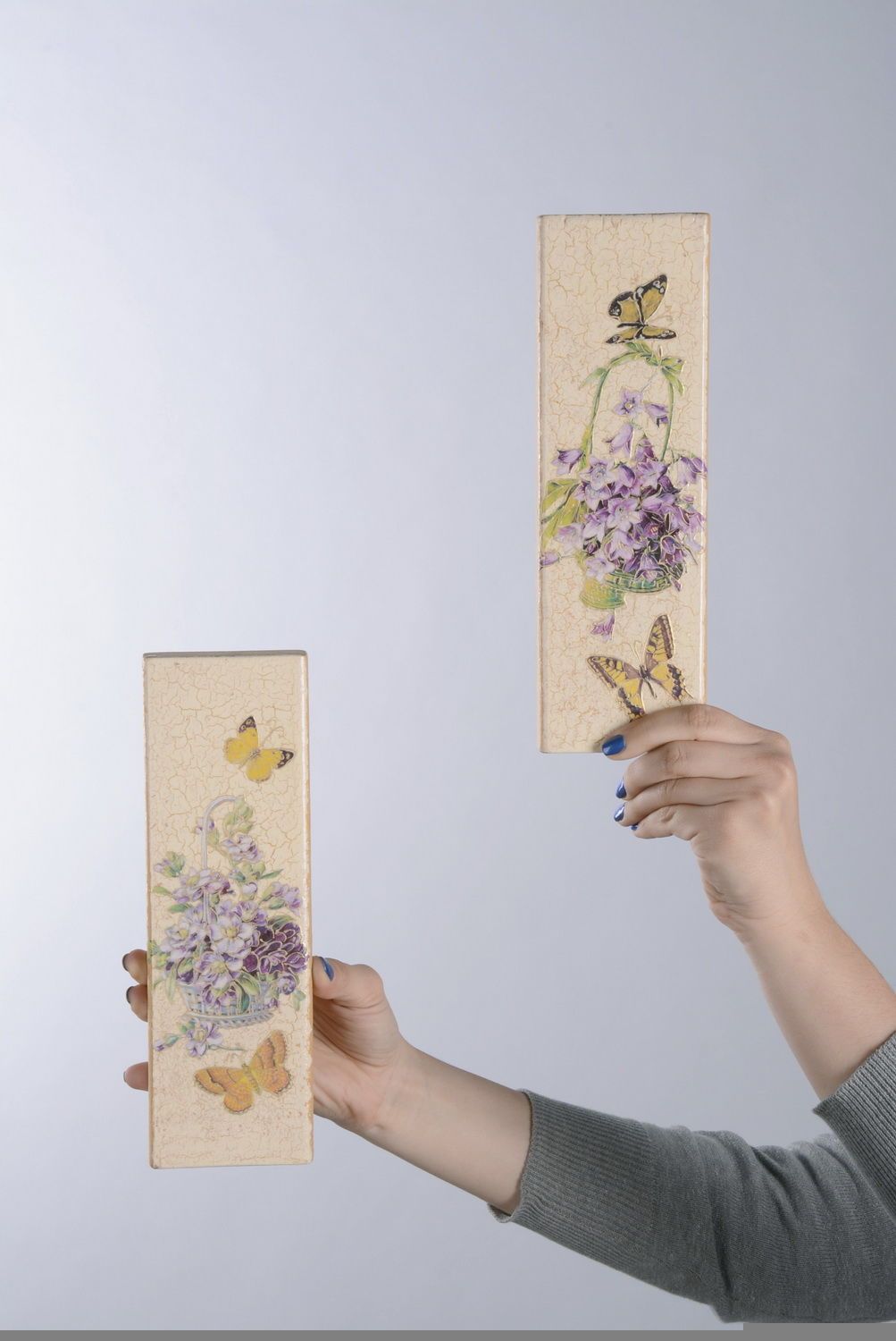  2 pannelli di legno fatti a mano arazzi in legno decorazione da parete d'autore foto 4