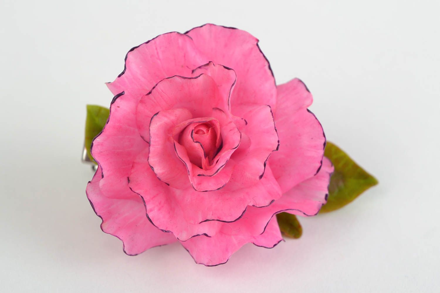 Festive handmade cold porcelain flower brooch hair clip Pink Rose photo 1