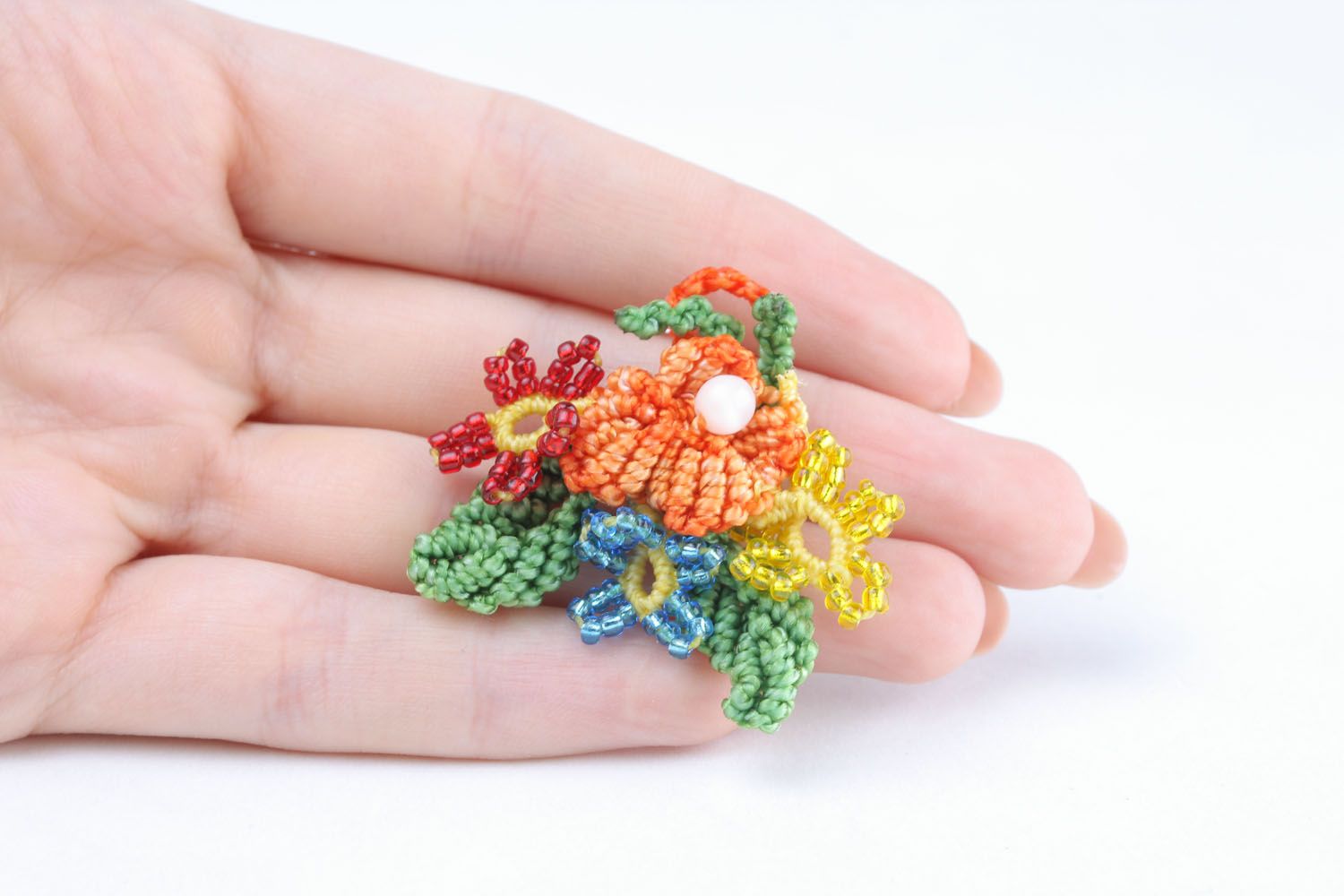 Brooch woven of beads and threads photo 1