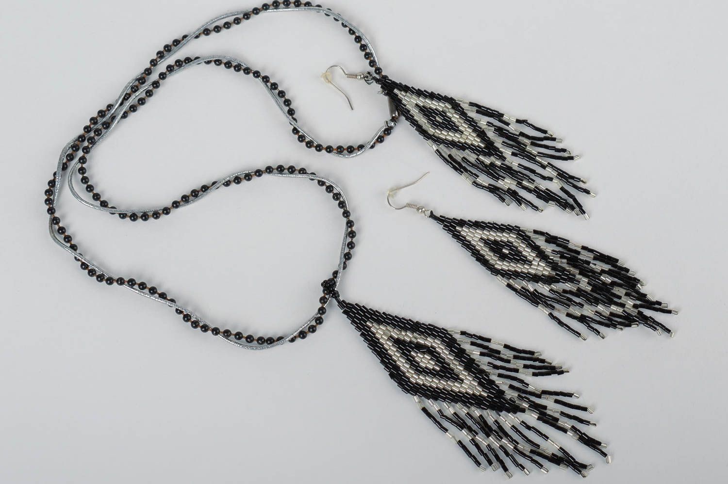 Unusual handmade beaded earrings beaded necklace seed beads designer jewelry set photo 3