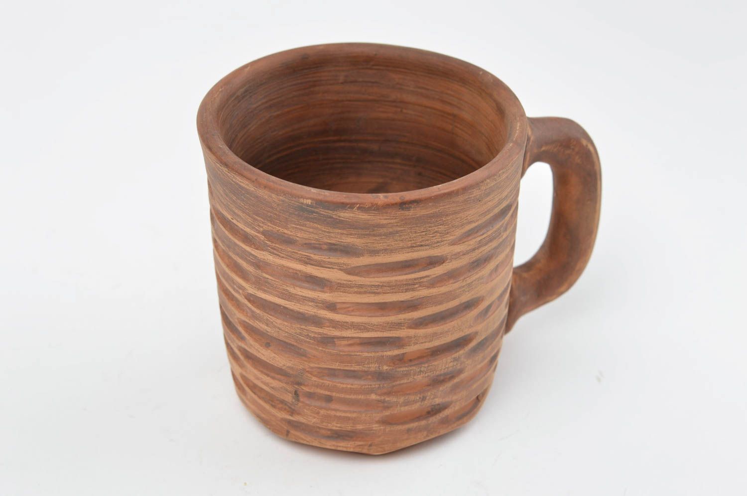 Brown natural clay color coffee mug with handle photo 3