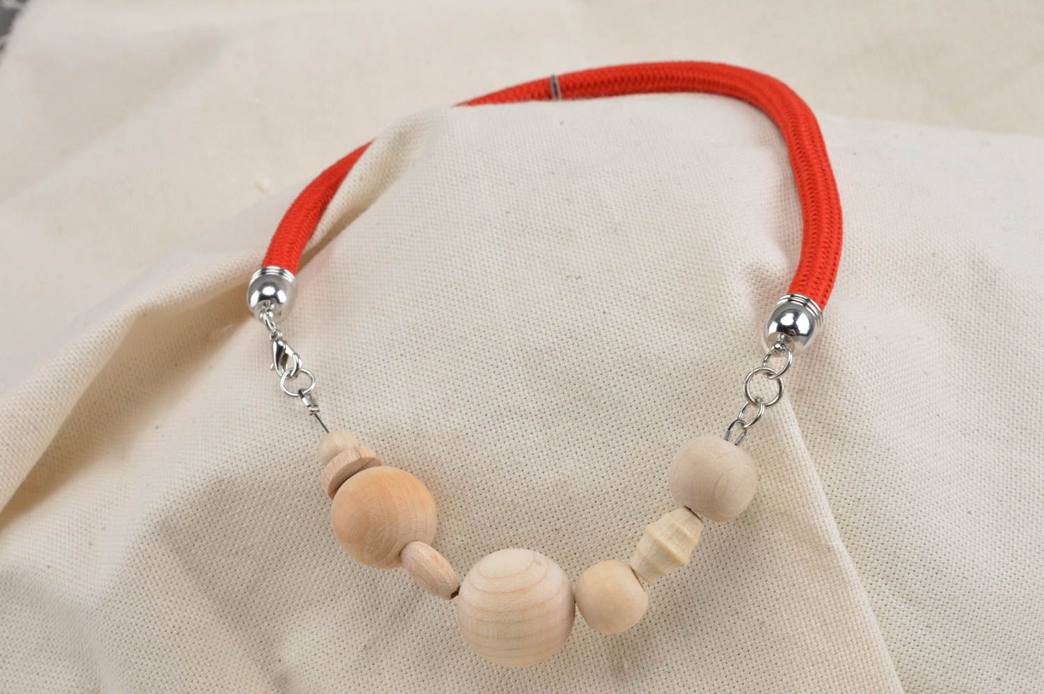 Handmade designer necklace accessory made of wooden beads stylish jewelry photo 2