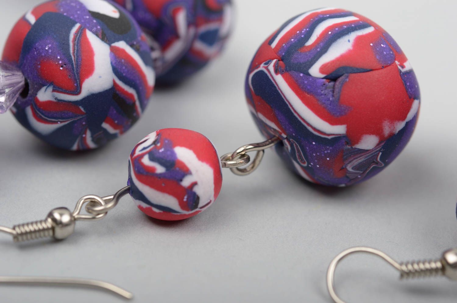 Handmade jewelry set polymer clay ball earrings bead bracelet gifts for women photo 2