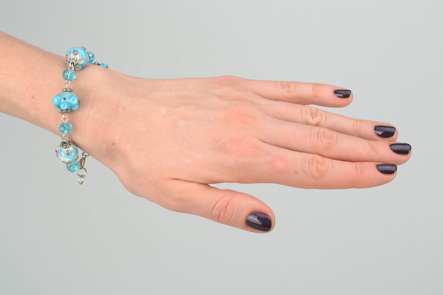 Bracelet with lampwork glass beads Blue Sky photo 3
