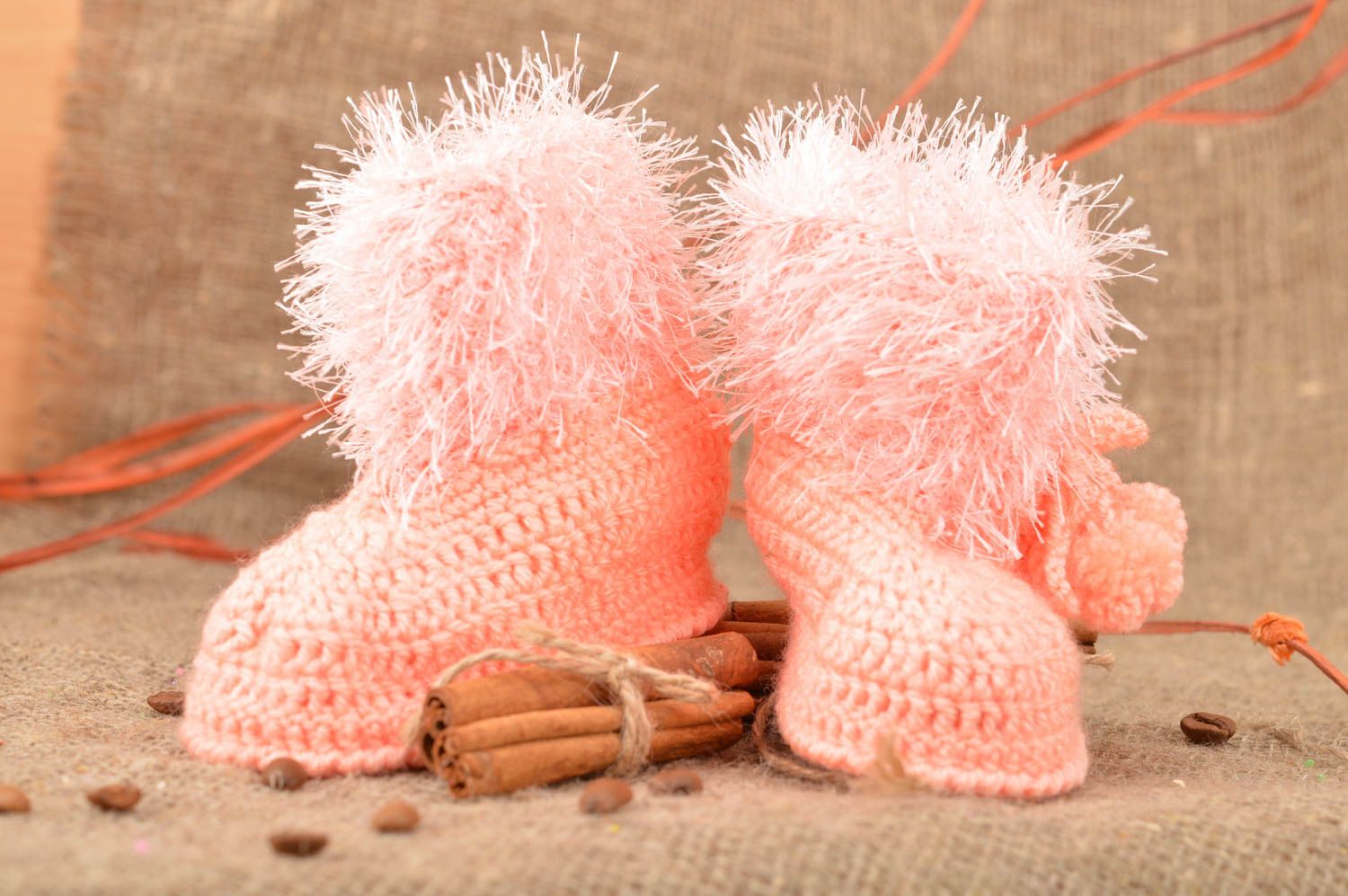 Handmade booties for babies of peach color high beautiful designer baby socks photo 1