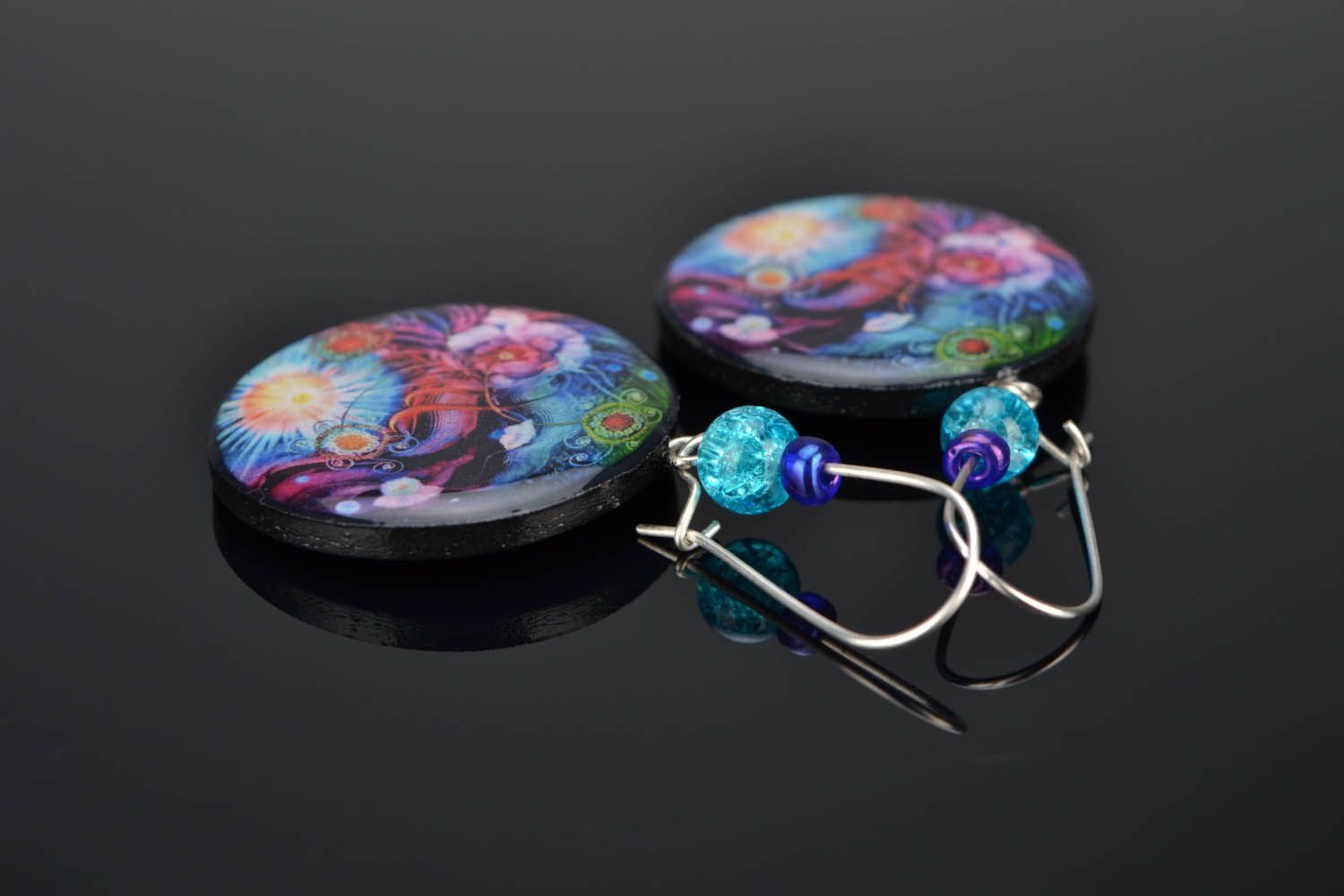 Round polymer clay earrings Space photo 1