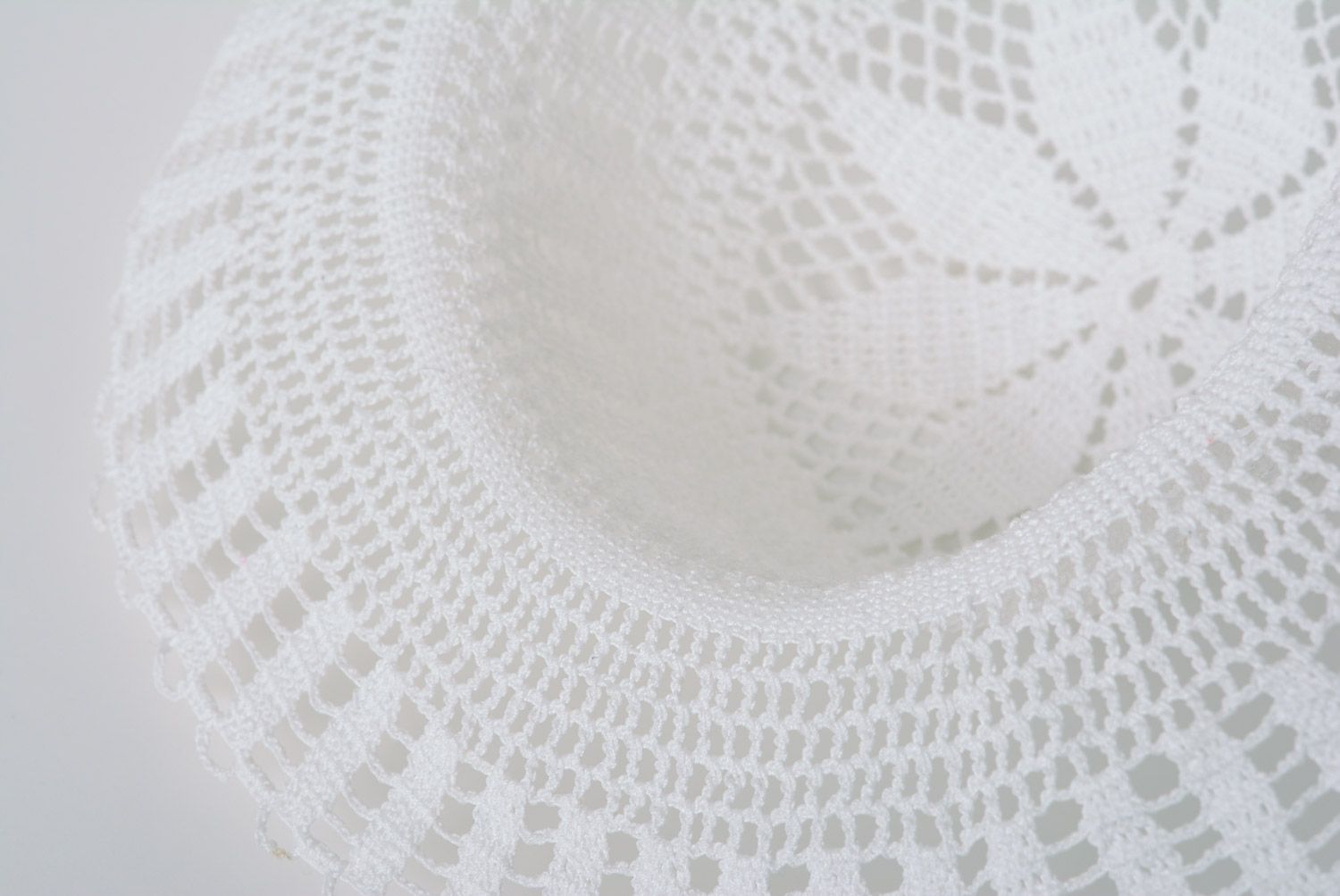 Beautiful handmade white lacy summer hat crocheted of cotton threads for women photo 4