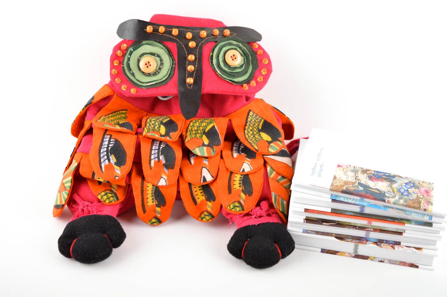Handmade beautiful textile bag unusual bag in shape of owl summer bright bag photo 1