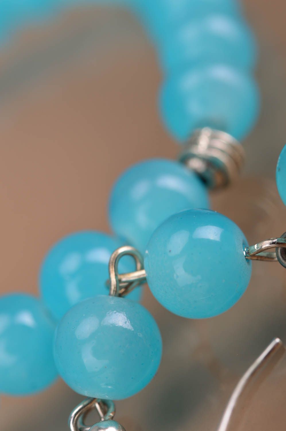 Handmade designer blue beaded jewelry set wrist bracelet and dangle earrings photo 1