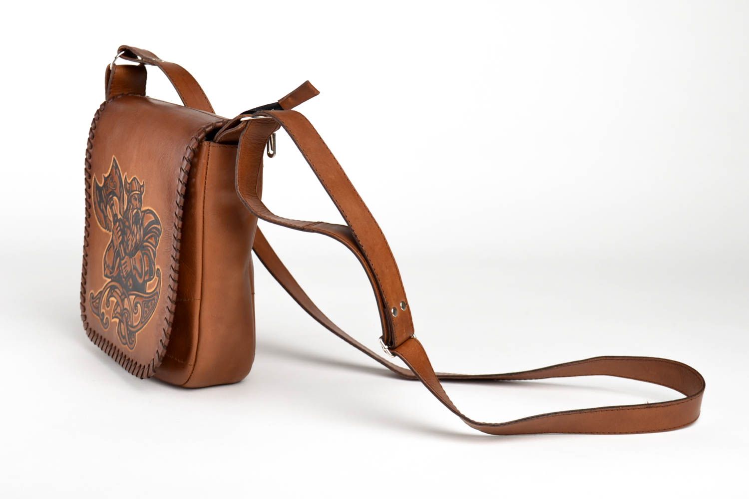Сумка ручной работы кожаная сумка с рисунком необычная сумка через плечо фото 4