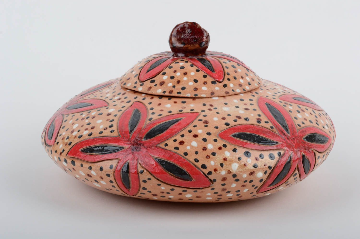 Handmade Keramik Topf mit Deckel originell bemalt Ton Geschirr Küchen Deko  foto 1