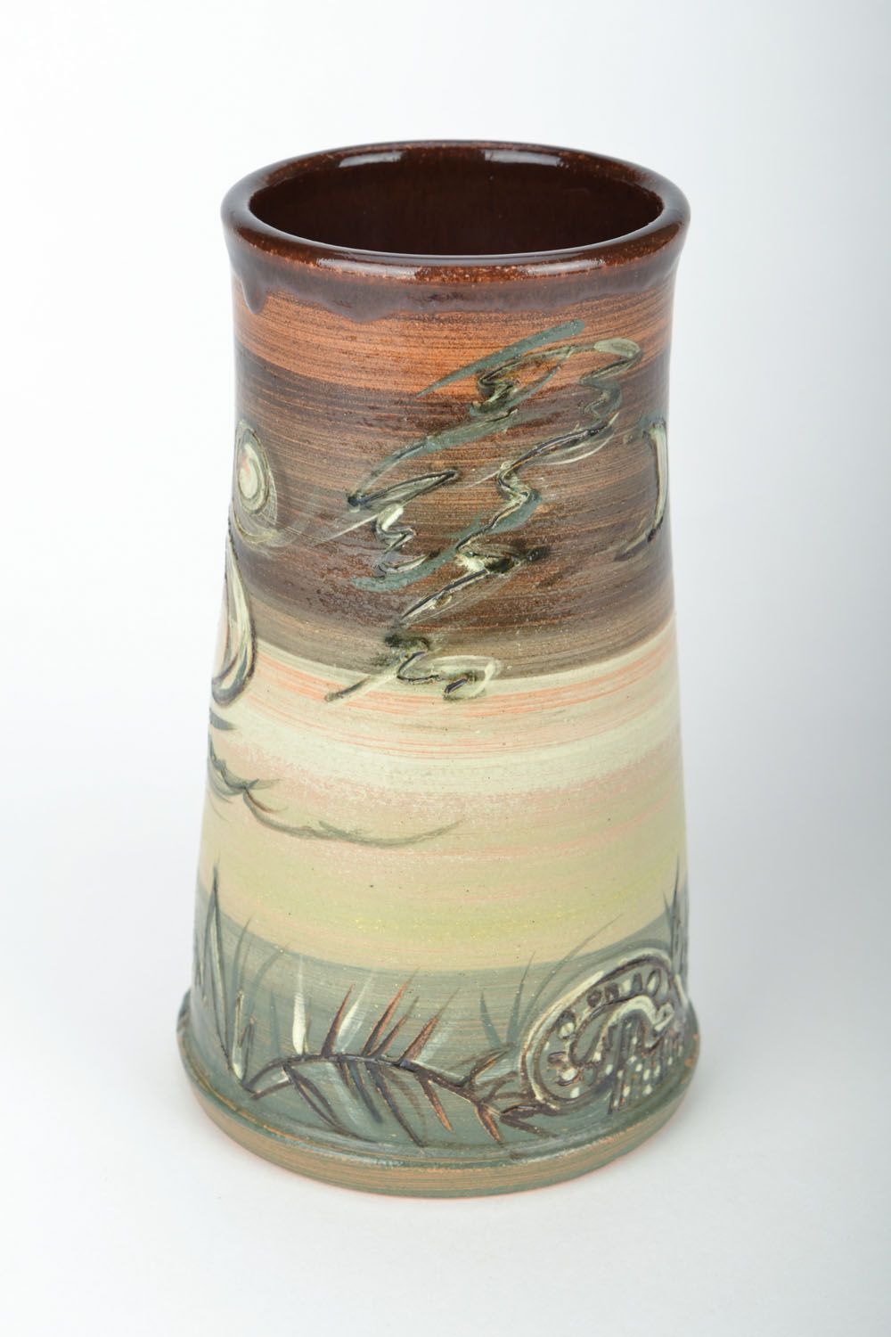8 inches porcelain table vase in olive and brown colors with marine picture 1,8 lb photo 5