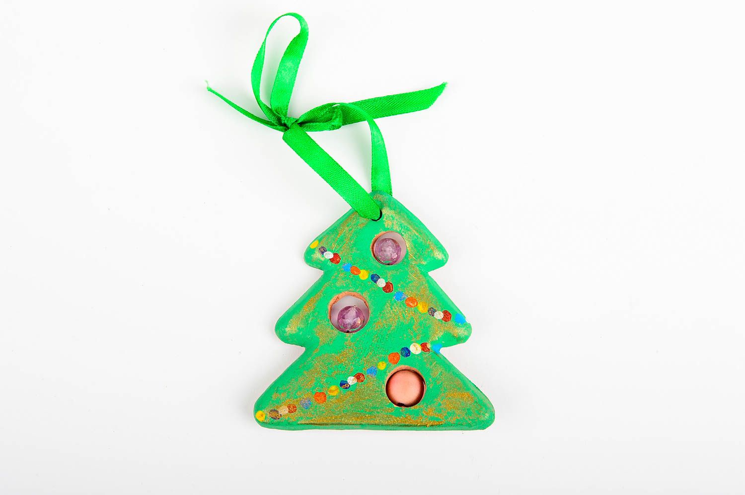 Handmade Christmas tree toy home decor ideas clay toy painted tree New Year gift photo 3