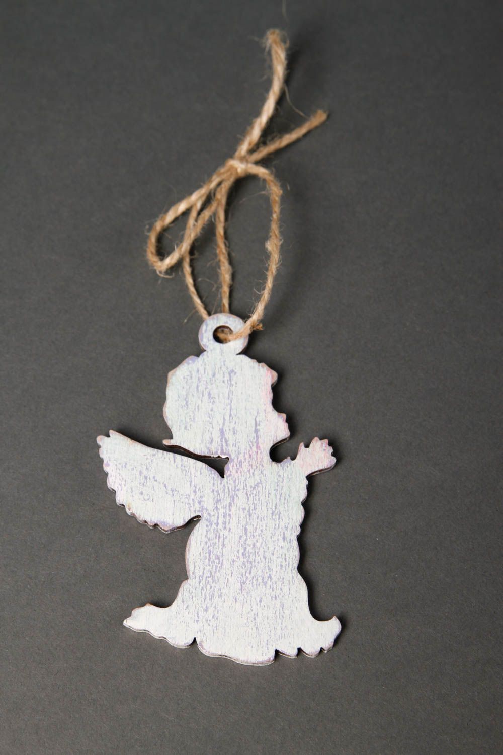 Déco fait main Jouet à suspendre en bois blanc Décoration Noël Ange design photo 3