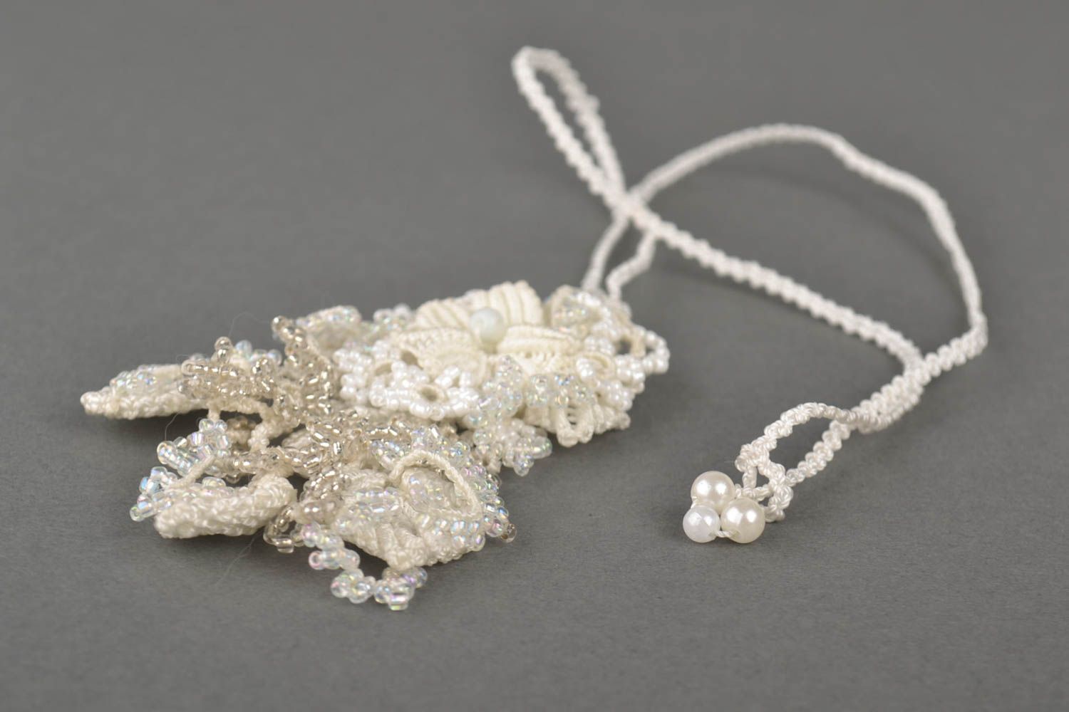 White flowers accessory stylish handmade pendant unusual present for women photo 4