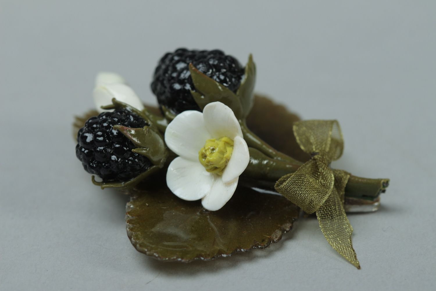 Handmade brooch created of polymer clay and jewelry resin Blackberry photo 2