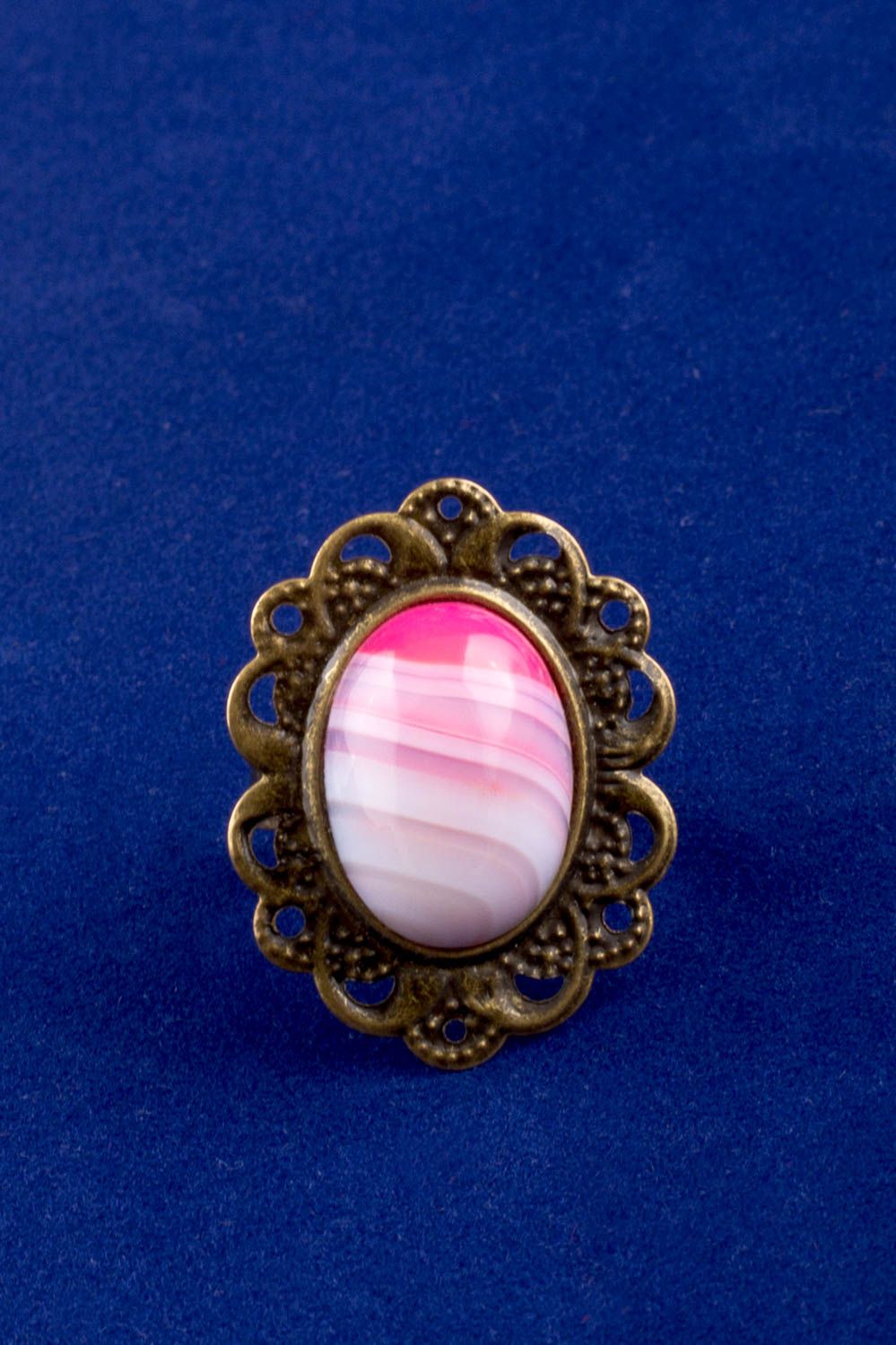 Pink ring with natural stone adjustable round with inside diameter 18 mm photo 3