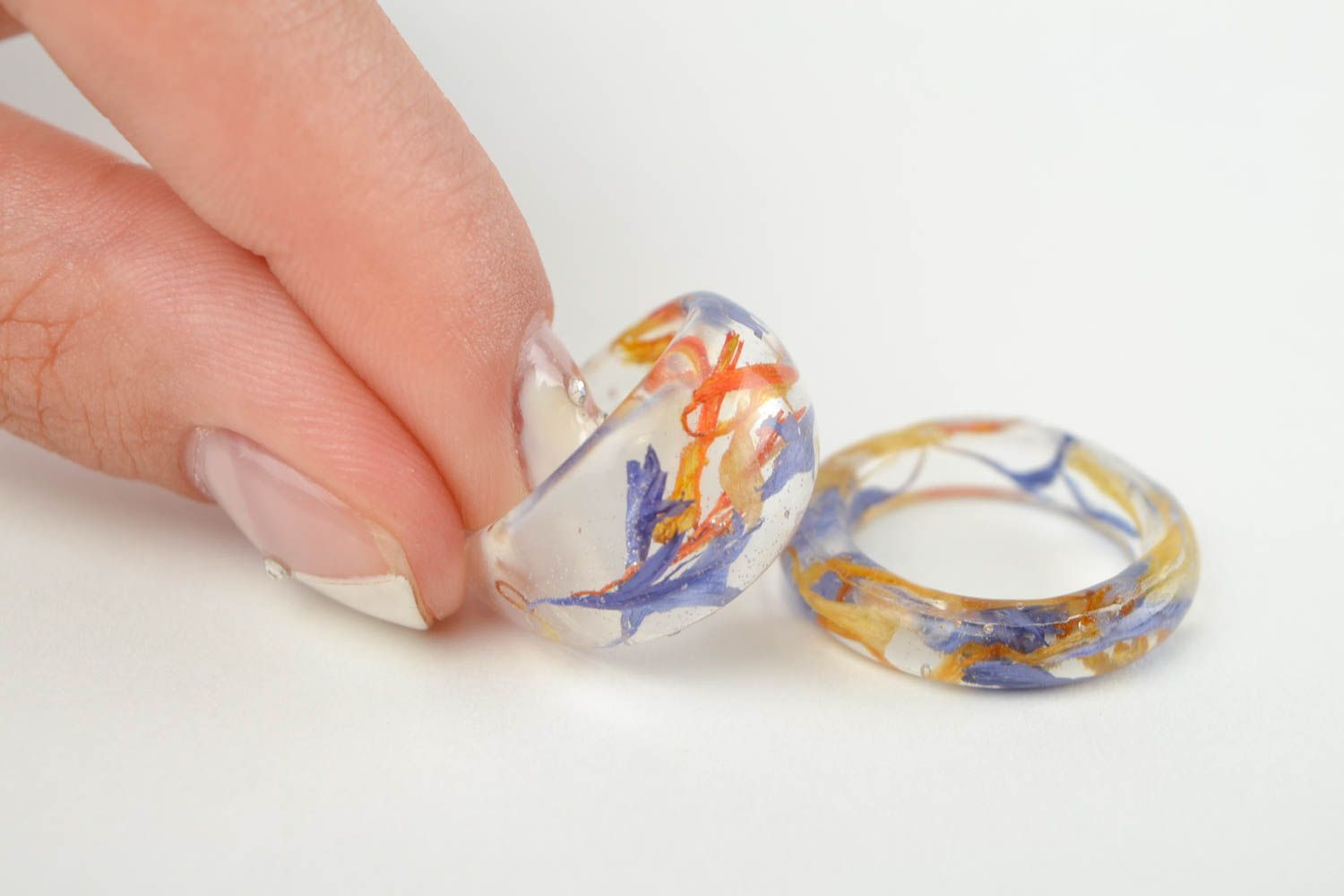 Кольца ручной работы модные кольца большие комплект кольца из эпоксидной смолы фото 2